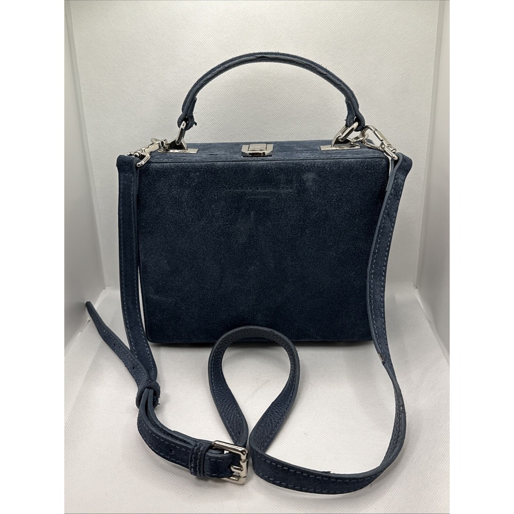 Brandon Blackwood Suede Trunk Bag Blue Silver Hardware Box Purse Excellent